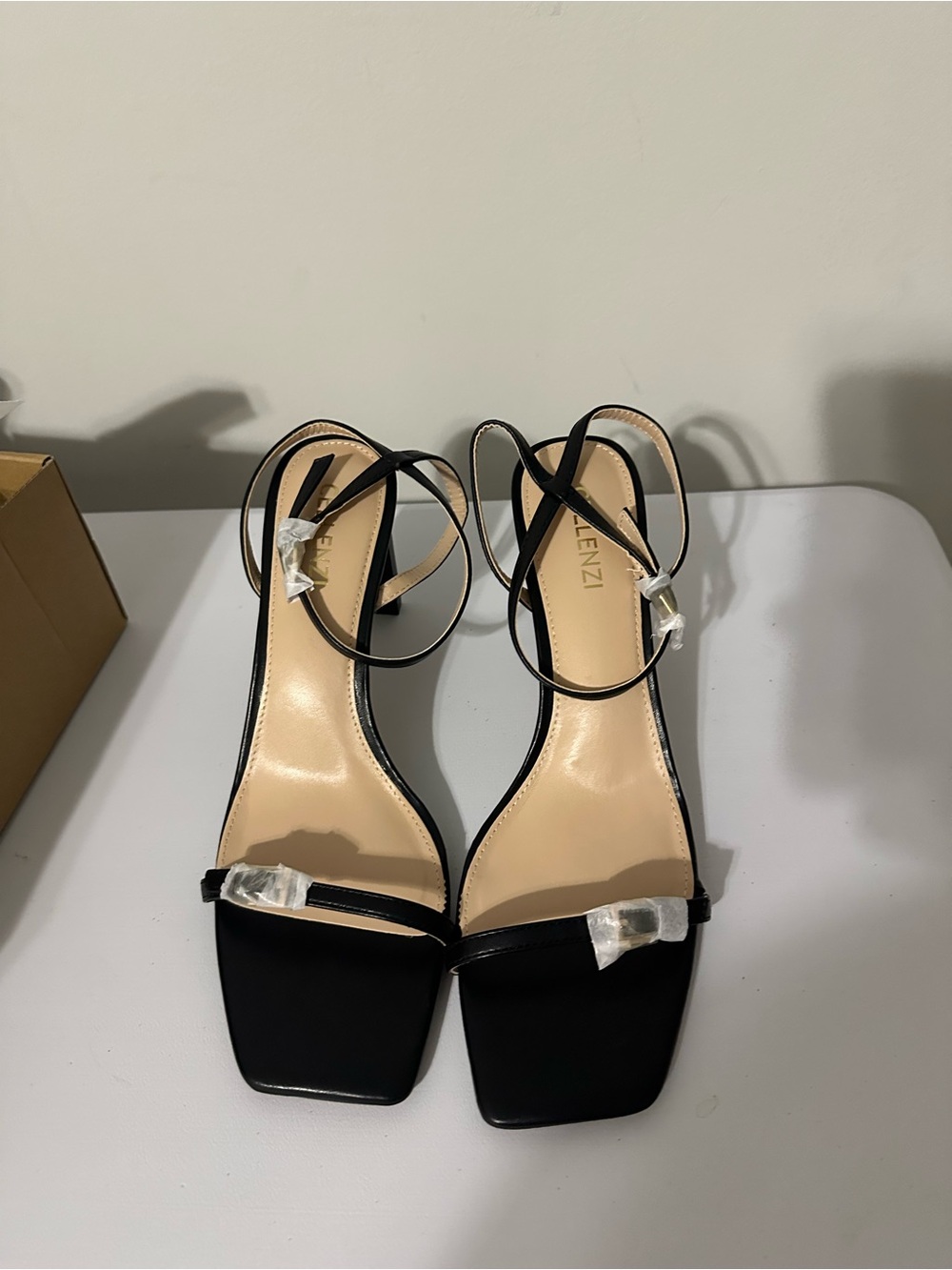 Women’s Black Square-Toe Ankle-Strap Heels Size 9.5